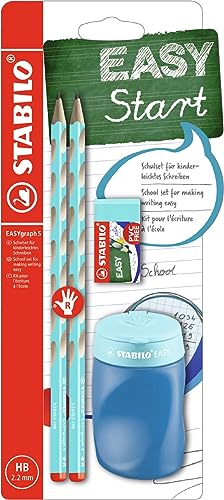 STABILO - Schul-Set für Rechtshänder - EASYgraph S in blau - inkl. Spitzer + Radierer