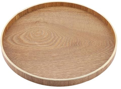 Aukson Runde Serviertablett, Bambus Holz Serviertablett Platte Vintage Farbe ungiftig für Tee Set Obst Lebensmittel(30cm)