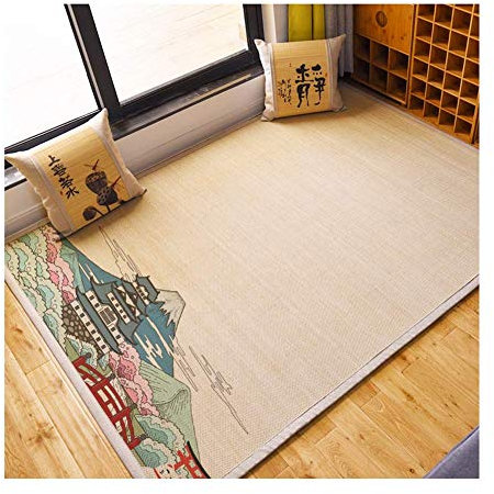 Bambus Teppich für Teestube Büro Balkon 10 MM Dicke Fußmatten rutschfeste atmungsaktive anpassbare Sommerteppiche, 2 Arten (Farbe: B, Größe: 80x150cm)