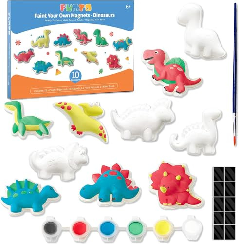 Funto Dinosaur Painting Kit for Kids, Paint Your Own Figurines with Magnet, 27 PCS Crafts Set, Ceramics to Paint, STEAM Projects Creative Activity DIY
