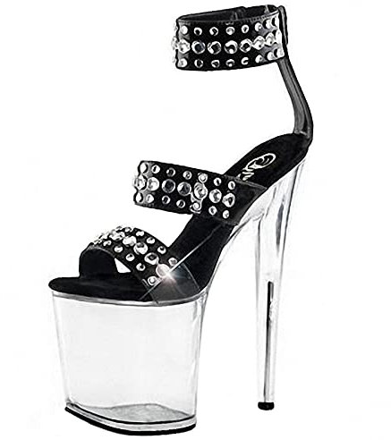 20CM Plattform High Heels Schwarz Kristall Niet Armband Sexy Bühnensandalen Pumps Stripper Club Pole Dance Party Schuhe Größe 35-46,Schwarz,41 EU