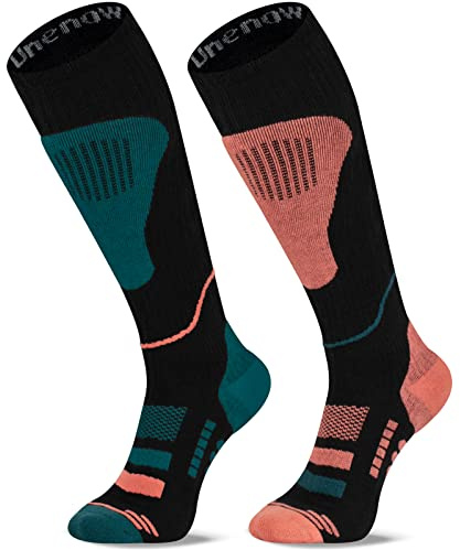 Merino Wool Ski Socks 2 Pairs, Thermal Knee High Warm Socks for Snowboarding, Hiking, Cold Weather, Snow, Hunting