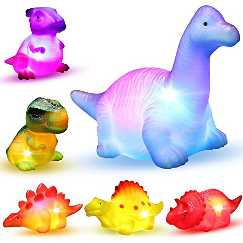 Set med 6 självlysande flytande badleksaker gummidinosaurier roliga badleksaker present till bebisar barn flickor pojkar förskola jul påsk födelsedag