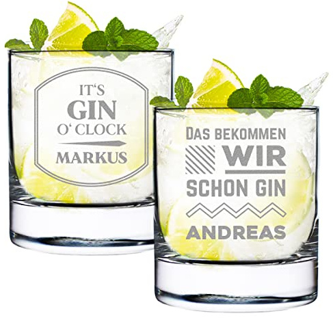 polar-effekt Gingläser 2 Stück mit Wunschgravur - 320 ml Fassungsvolumen - Cocktailglas für Drinks Gin & Tonic Longdrink - Für echte Genießer - Tonic Water - Geburtstag, Weihnachten - Spruch 5 und 6