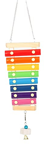 MYSUNBAR Huhn Xylophon Spielzeug 24 x 12.5cm, 8 Tasten kompakte Hängendes Hühnerstall Picken Vögel Holz Xylophon mit Spiegel, Kauspielzeug für Hühner Vogel