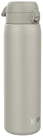 ION8 Vacuum Insulated Stainless Steel 1 Litre Water Bottle, 920ml, Leak Proof, One-Finger Open, Secure Lock, Carry Handle, Dishwasher Safe, Scratch Resistant, Ideal for Sports and Yoga, Grey
