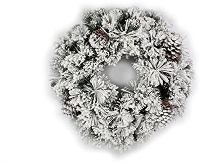 Ghirlanda innevata tonda con Pigne Ø 60 cm Dietro Porta in PVC + FLOCK Corona Natale Rami in PVC arco da esterno 150 punte Bianco ADDOBBI Decorazioni natalizie ramo 60cm mt Albero natale