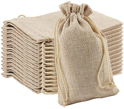 NGOSUET 60 Stück 10 x 15cm Jutesäckchen, Braun Jutesäcke aus Leinen, Jute Beutel mit Kordelzug, Klein Jute Geschenksäckchen für Hochzeit, Party, Geburtstag, Bastelarbeiten
