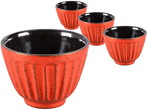 tea4chill Gusseisen Teetasse Hiroki karminrot 100ml. Traditionelle asiatische Gusseisen Teebecher im Set. Ideale Ergänzung für Gusseisen Teekanne.
