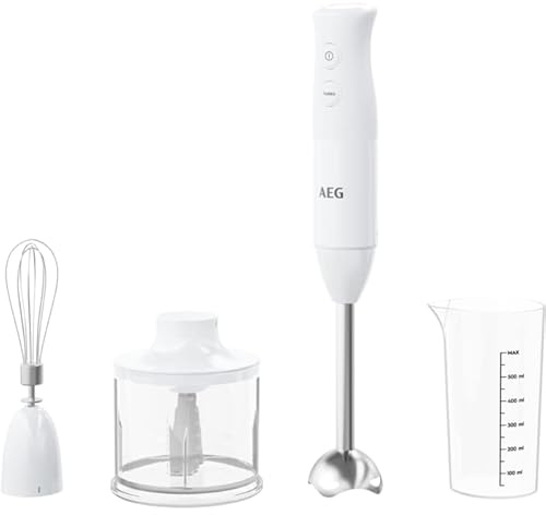 AEG Stabmixer Set HB4-1-6CW Deli 4 - 600 W, 220 V, Edelstahl, 2 Geschwindigkeiten, BPA-frei, Handmixer (Stabmixer), Mixer