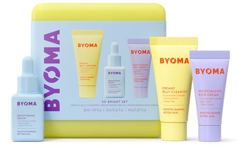 BYOMA So Bright Set – Ensemble de soins réparateur barrière cutanée pour une peau plus lumineuse (30 ml, 15 ml, 15 ml) nettoyant crémeux gélifié, sérum éclaircissant pour le visage et hydratant pour