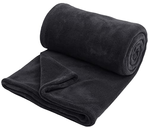 Hafaa Fleece Blanket Throw King Size XXL - Fluffy Soft Warm Versatile Extra Large Cosy Throws Blankets for Bed/Sofa/Couch, Black, 270x230cm