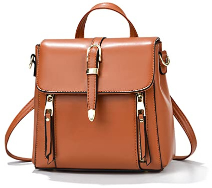 NICOLE & DORIS Mini Sac a Dos Femmes Petit Sac Porté Dos Bandoulière PU Cuir Sacs à Main à Dos Mignon pour Fille Daypacks Sac à Dos Antivol avec Rabat Marron