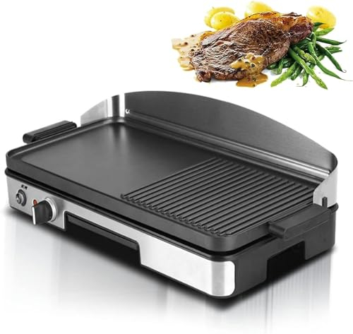 Piastra per Barbecue Elettrica 1750W Griglia Elettrica Professionale in Ghisa 50x25 cm Bistecchiera Elettrica Griglia Professionale con Temperatura Regolabile e Superficie Scanalata per Ristorant-1pc