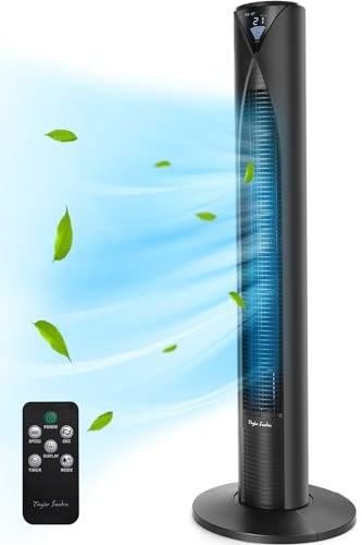 Taylor Swoden Ventilatore a Torre da 96 cm, con Oscillazione a 70°, Silenzioso e Perfetto per Rinfrescare la Camera da Letto, 45W, 3 Velocità, 4 Modalità e Timer di 12 Ore per Casa e Ufficio, Nero