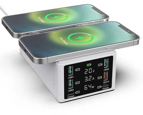150W Fast Charge Charger, Type C USB Wireless Induction Qi High Speed Cell Phone Quick Charging Station for Mobile Phones, Tablets,White