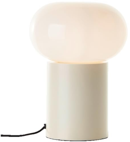 Lightbox Tischlampe mit weißem Glas & Kippschalter - in Beige - | Tischlampe mit weißem Glas & Kippschalter - in Beige - skandinavische Tischleuchte für das Schlafzimmer - 27 cm Höhe - E27,