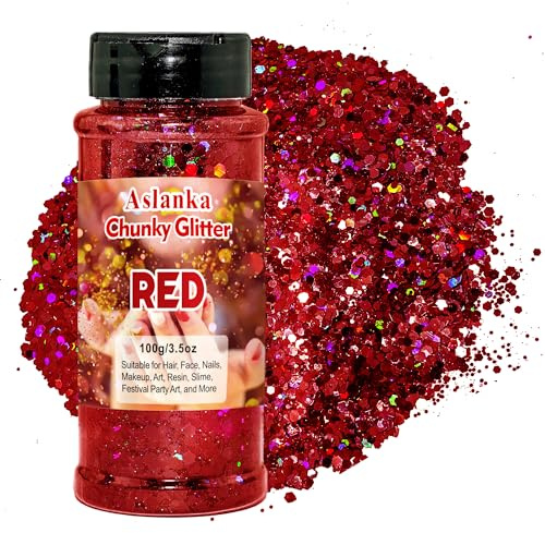 Red Holographische Glitzer, Schwarz Glitzer Für Gesicht Körper Glitzer, Nagelglitzer für Nagelkunst, Make Up, Gesicht Körper, Haar,Slime,Basteln DIY