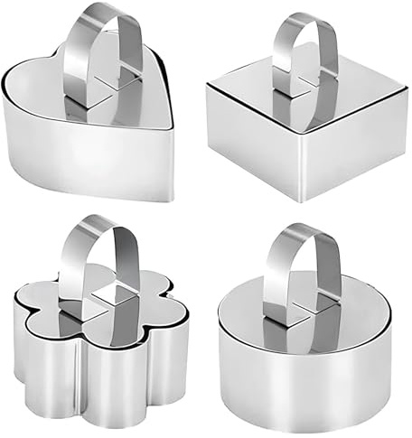 4 Stück Edelstahl Mousse Ringe, Edelstahl Kuchenringe, Tortenring | Servierringe Edelstahl, Dessertringe, Kleine Backring, Lebensmittel Ringe, für Kuchen, Dessert, Gebäck, Mousse, DIY