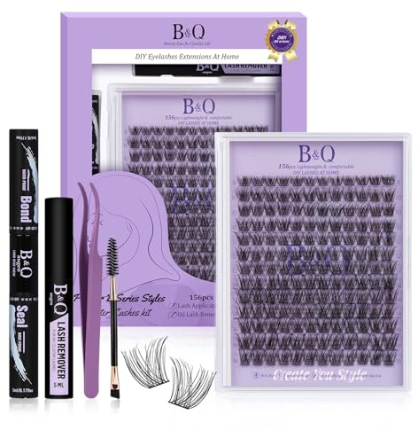 B&Q Lash Extension Set 156PCS Wimpern Cluster8-16 mm für Wimpern Extensions | DIY Lash Extension Set Mit Bond, Seal, Remover & Applikator 8-16 mm Mix Bis zu 7 Tage Halt