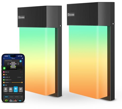 Govee Outdoor Wall Lights RGBIC, 1500LM Smart LED Wall Light with 45 Scene Modes, IP65 Waterproof for Outside Light, DIY Lighting Effects, Works with Alexa, Google Assistant and Matter, 2 Packs