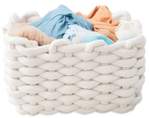 LEKEFETO 20 x 15 x 12 cm Panier de rangement en coton : panier tressé, paniers pour le rangement de petits articles ménagers Panier de rangement carré pour chambre de bébé, chambre à coucher, salon -