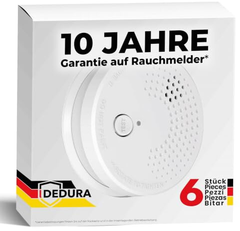 Rauchmelder 6er Set mit 10 Jahre Garantie BSI Zertifiziert nach DIN EN14604 inkl. 9V Batterie Rauchwarnmelder Brandmelder Feuermelder