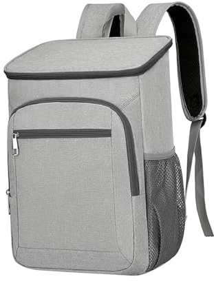 Folpus Kühlrucksack, Camping-Rucksack, auslaufsicher, hält Lebensmittel warm oder kalt, wasserdichter Lunch-Rucksack, Thermotasche für die Arbeit, Grillen, grau