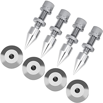 Beufee 4 Pcs Speaker Spikes, Speaker Isolation Feet Speaker Base Pads Adjustable Speaker Vibration Absorber Copper Speaker Spike Set