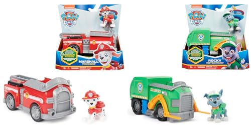 PAW PATROL, Feuerwehr-Auto mit Marshall-Figur & Recycling-Truck mit Rocky-Figur (Sustainable Basic Vehicle/Basis Fahrzeug), Spielzeug für Kinder ab 3 Jahren