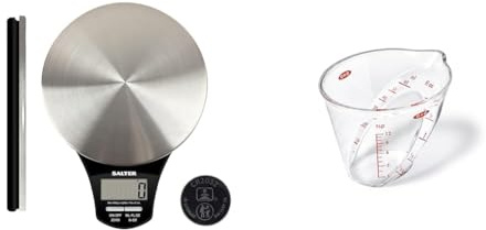 Salter 1035 SSBKDR Digital Kitchen Scale – Food Scales, Kitchen Weighing Scales, 5kg Capacity & OXO Good Grips 60 ml Mini Angled Measuring Jug