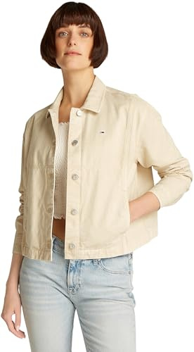 Tommy Jeans Donna Giacca Essential Cotton con Chiusura a Bottoni, Avorio (Newsprint), S