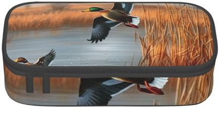 ULKMFFCF Federmäppchen mit Fächern, Motiv: Jagd, fliegende wilde Ente, großes Fassungsvermögen, Stifteetui, Make-up-Tasche für Schule, Büro, Reisen, Schwarz , Einheitsgröße, Schulranzen