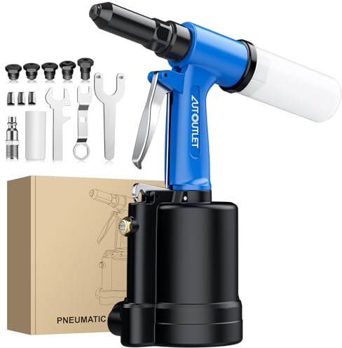 AUTOUTLET Druckluft Blindnietpistole Kit, Premium Heavy Nietpistole Werkzeug mit 5 Mundstücke 2,4mm 3,2mm 4,0mm 4,8mm, 6,4mm Druckluft Nietenzange Nietpistole für Aluminium-, Eisen-, Edelstahlbleche