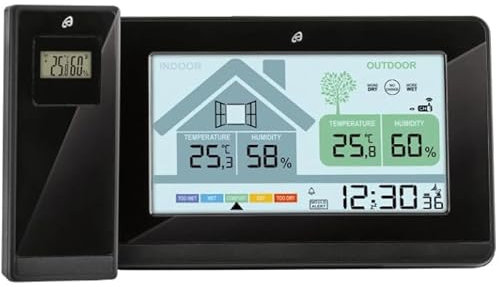 Auriol Stazione meteo radio con allarme antimuffa, 433 MHz, 868 MHz, display LCD, nero, 4 batterie AAA da 1,5 V, casa, giardino, bro, ristorante, biblioteca