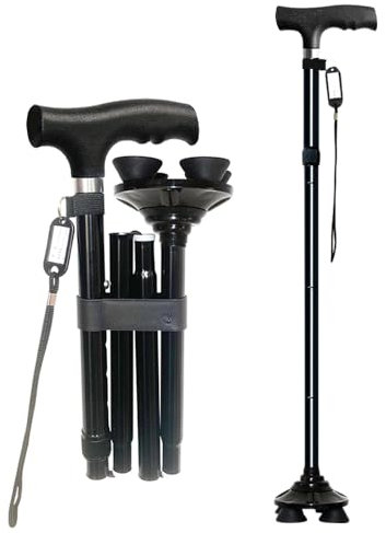 Leichter faltbarer Gehstock für Damen und Herren, verstellbarer, faltbarer Gehstock, Mobilitätshilfe, Gehstock mit 4 Füßen, verstellbarer faltbarer Gehstock, zusammenklappbare Gehstöcke für Damen und