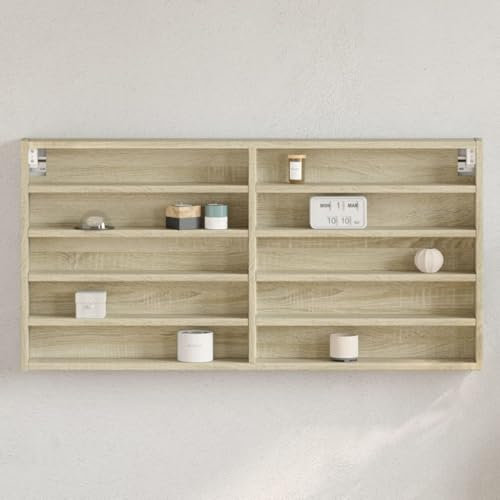 Homgoday Vitrina colgante de pared, vitrina de madera, vitrina de pared, vitrina colgante, vitrina para salón, dormitorio, roble sonoma, 100 x 8,5 x 50 cm, material de madera