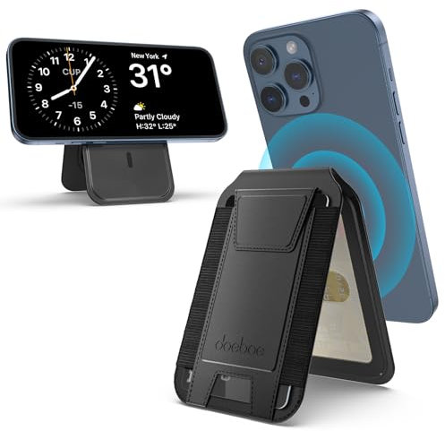 doeboe for iPhone Wallet, Magnetic Wallet, Magnetic Card Holder with Adjustable Stand, Transparent ID Window Card Holder Leather Mag-safe Wallets for iPhone 16/15/14/13/12 Series, Black