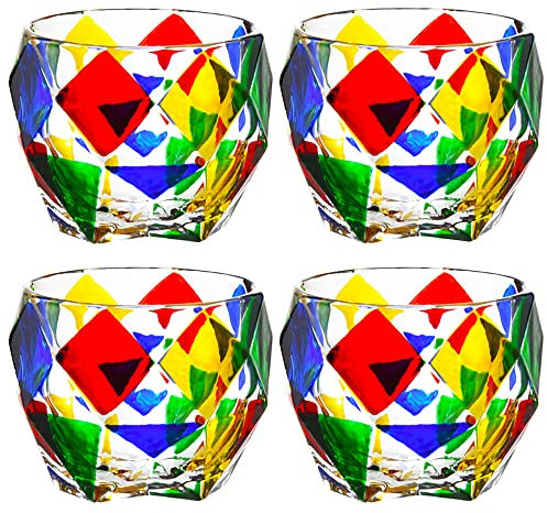 QTANZIQI Set di 4 Bicchieri da Whisky Vecchio Stile, Colorati, per liquore Bourbon e Cocktail, Fidanzato (Tipo 2)