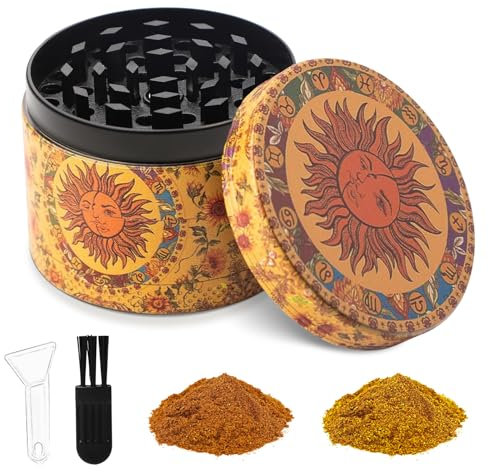 LHOEST 50 MM Grinder Metalico Molinillo Especias Sal Grinder Sol 4 Capas de Diseño Molinillo con Rascador y Cepillo de Plástico para Cocina Cocinando