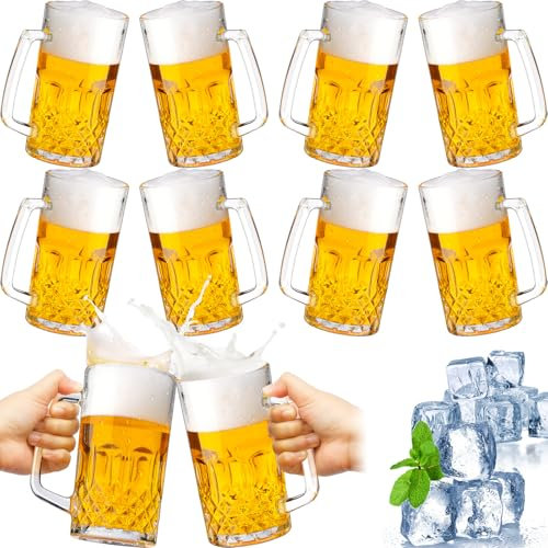 Reallnaive 10 Pcs Beer Mugs with Handles 18 Ounce Clear Glass Beer Mugs Steins German Large Heavy Cups for Tea, Coffee, Root Floats, Dishwasher and Refrigerator Safe, Durable