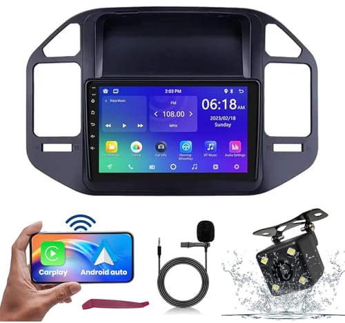HXSQcar Android 14 Car Radio for M-itsubishi Pajero 3 V70 V60 1999-2006 with Wireless Carplay & Android Car 9 Touchscreen Radio Support GPS Navi 5G-WiFi Bluetooth 5.0 FM HiFi MIC SWC Camera (M100S)
