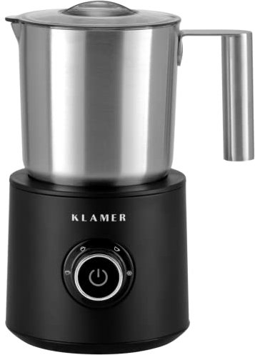 KLAMER elektrischer Milchaufschäumer, Milchaufschäumer elektrisch (250/500 ML), heißer und kalter Milchschaum für Cappuccino, Heiße Schokolade und Proteinshake, Barista Milch, Edelstahl, 500 W