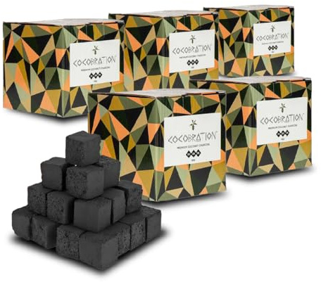 Cocobration Carbón Natural para Cachimba 1 kg – Cubos de 26 mm | Larga Duración + Sin Olor ni Sabor | Carbón de Coco Premium para Shisha (5 KG)