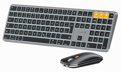 ProtoArc Bluetooth-tangentbord och mus med bakgrundsbelysning för Mac, KM100-A multienhet, trådlöst tangentbordmus för Mac, full storlek, uppladdningsbar för MacBook Pro/Air, iPhone, iPad, vit