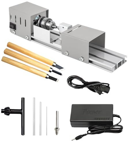 Mini Drehmaschine 125W Drehbank 2000-8000U/min, Metall Kleine Drehbank mit 7 Gang Einstellung, Klemmbereich von 0.02-0.24 Zoll, Drehmaschine Metall für Dreh, Einstech, Schleif