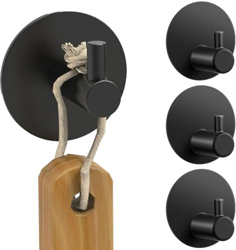 4 pezzi ganci in acciaio inox (senza bisogno di forare), ganci neri (autoadesivi), antiruggine, fortemente adesivi per bagno, cucina, ecc.