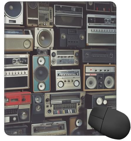 Square Mouse Pad Vintage Wall of Radio Boombox Custom Mouse Mat Non-Slip Rubber Base 10x12 Inch Computer Mouse Pads for Wireless Mouse Laptop Office Desk Accessories Mousepad
