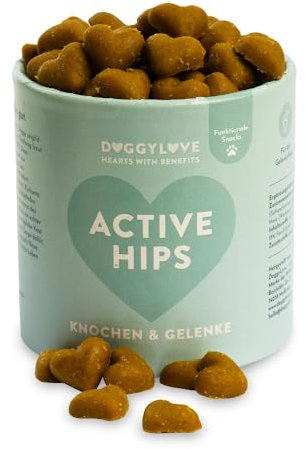 DoggyLove Active HIPS Gelenk- & Knochenschutz, Premium Hundeleckerli, Hundesnacks Gesundheit, Kurkuma und MSM, Omega 3 – Ergänzungsfuttermittel, natürliche Zutaten