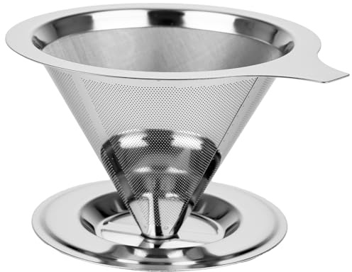 KARL HAUSMANN Filtre a Cafe Reutilisable en Acier Inoxydable - Filtre Café Permanent Inox - Porte-Filtre Manuel pour Préparation Café - Taille 4 - Idéal Tasses - Filtre Inox Argenté Durable